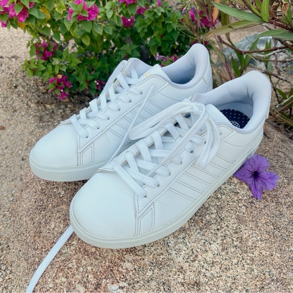 Adidas Grand Court 2.0 White/Gold Leather Sneakers (FIT LIKE A 7.5) - Picture 3 of 12